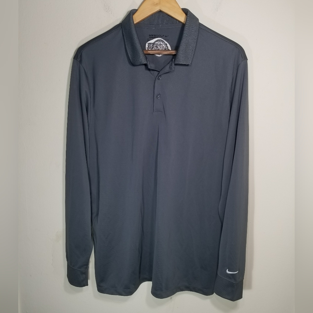 NIKE GOLF Dri Fit Polo Shirt Gray Long Sleeve LOS ANGELES LAKERS Mens Size Large
